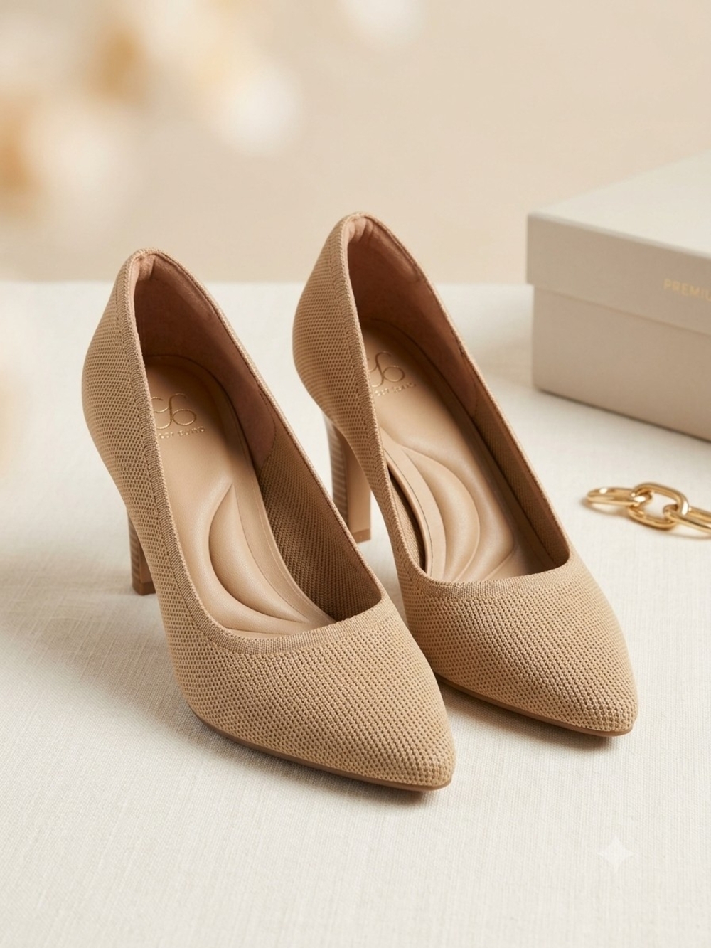 Women's Pointed-Toe Knit Heels in Neutral Beige